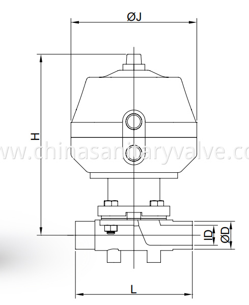 DIN Aseptic pneumatic diaphragm valve welded..